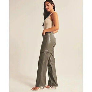 Abercrombie & Fitch 90s Relaxed Cargo Leather Pants Long Tall High Rise Wide Leg